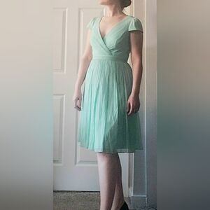 NWT J. Crew Size 6 Sample Green Blue V-Neck Cap Sleeve Silk Dress